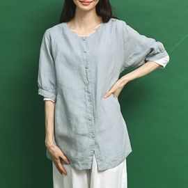 [Natural Garden] MADE N side seam shirring linen blouse_High quality material, linen material, natural body cover_ Made in KOREA